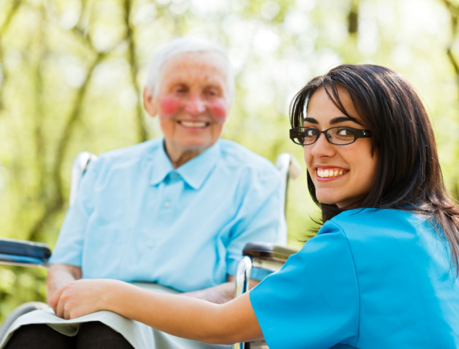 caregiver and patient smiling